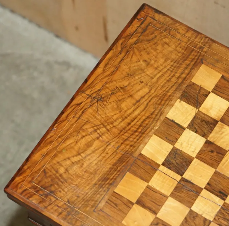 Pamono Antique Victorian Chessboard Game Table in Walnut Satinwood and Hardwood> Game Tables