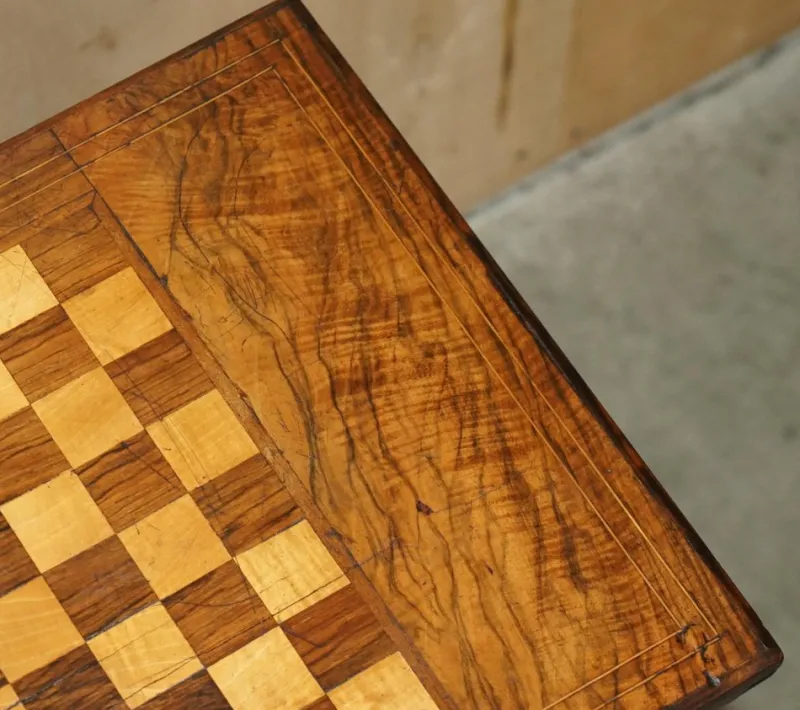 Pamono Antique Victorian Chessboard Game Table in Walnut Satinwood and Hardwood> Game Tables
