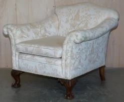 Pamono Antique Victorian Chinoiserie Upholstery Sofa & Armchair Suite with Claw & Ball Feet, Set of 3><noscript><img width=