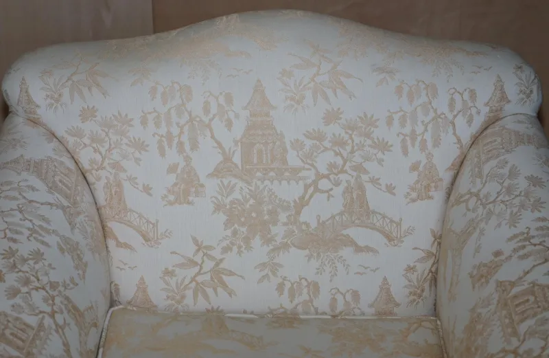 Pamono Antique Victorian Chinoiserie Upholstery Sofa & Armchair Suite with Claw & Ball Feet, Set of 3> Living Room Sets