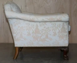 Pamono Antique Victorian Chinoiserie Upholstery Sofa & Armchair Suite with Claw & Ball Feet, Set of 3><noscript><img width=
