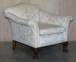 Pamono Antique Victorian Chinoiserie Upholstery Sofa & Armchair Suite with Claw & Ball Feet, Set of 3><noscript><img width=