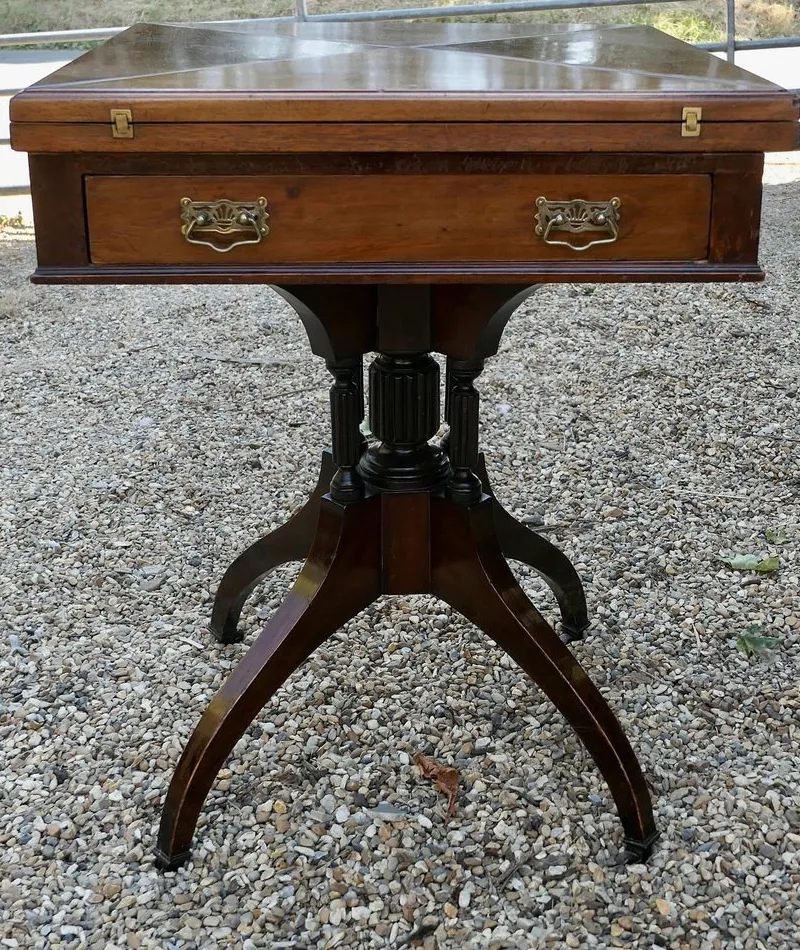 Sale Pamono Antique Victorian Envelope Card Table with Gaming Wells, 1880