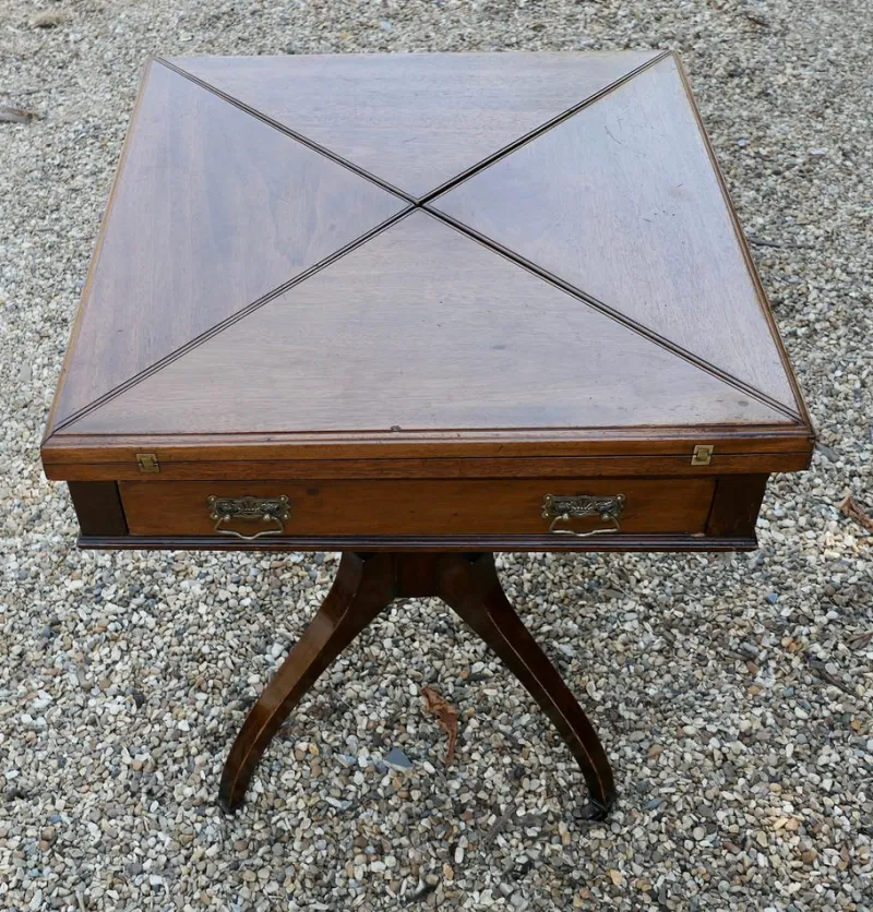 Sale Pamono Antique Victorian Envelope Card Table with Gaming Wells, 1880