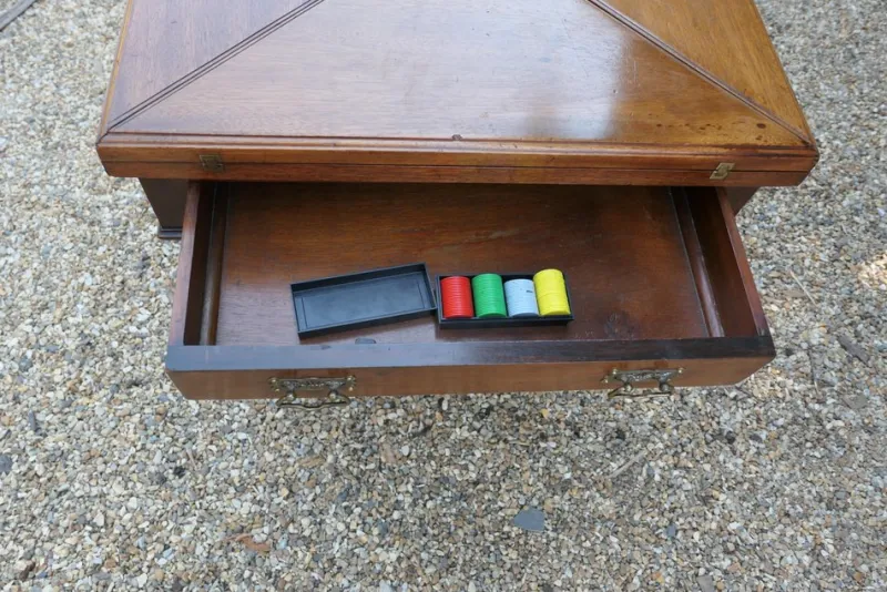 Sale Pamono Antique Victorian Envelope Card Table with Gaming Wells, 1880