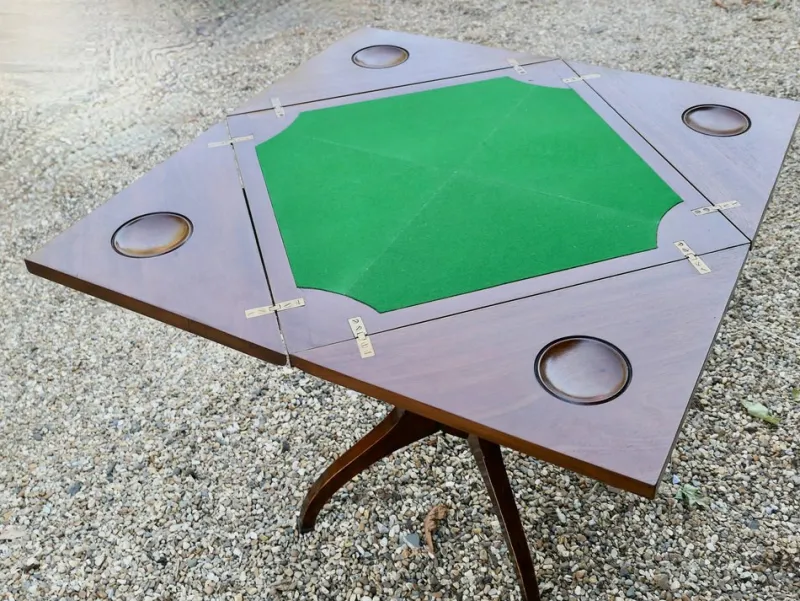 Sale Pamono Antique Victorian Envelope Card Table with Gaming Wells, 1880