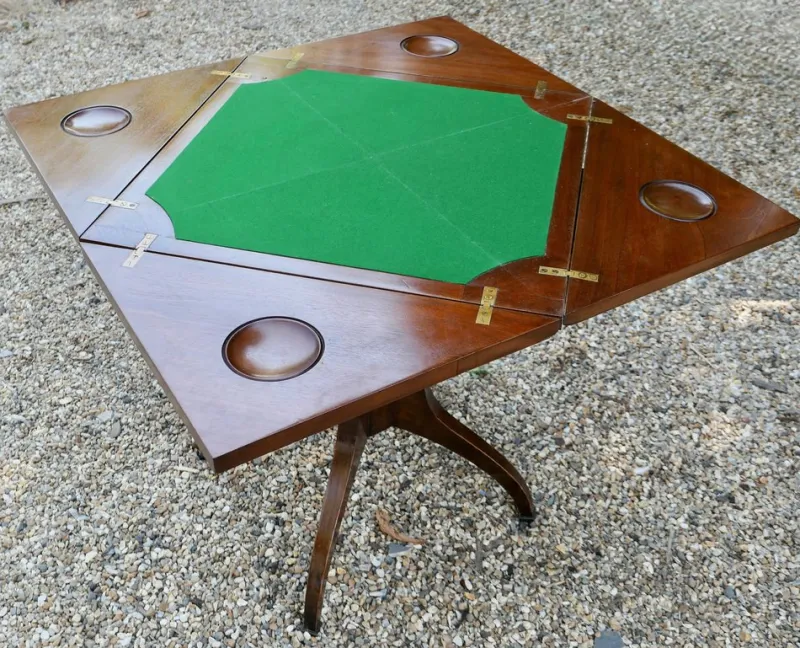Sale Pamono Antique Victorian Envelope Card Table with Gaming Wells, 1880