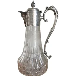 Pamono Antique Victorian Etched Glass and Silver Plated Claret Jug> Bottles, Carafes & Jugs