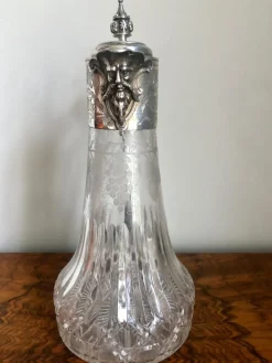 Pamono Antique Victorian Etched Glass and Silver Plated Claret Jug> Bottles, Carafes & Jugs