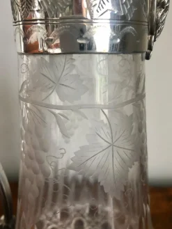 Pamono Antique Victorian Etched Glass and Silver Plated Claret Jug><noscript><img width=