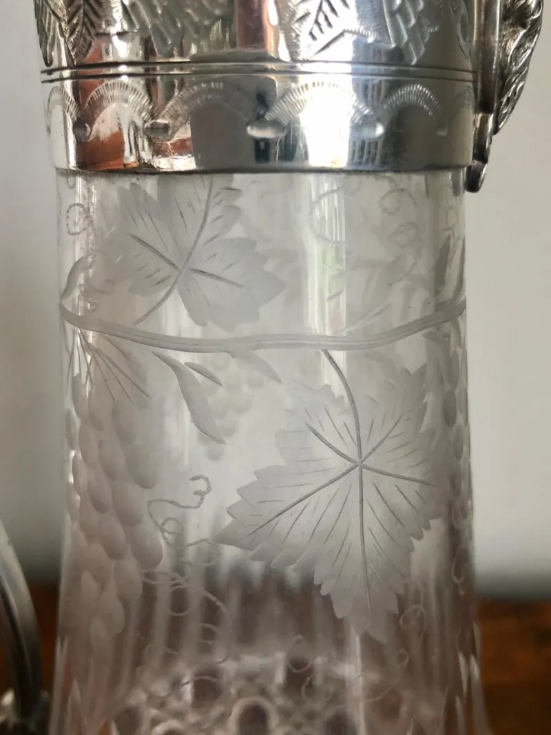 Pamono Antique Victorian Etched Glass and Silver Plated Claret Jug> Bottles, Carafes & Jugs
