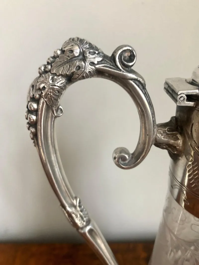 Pamono Antique Victorian Etched Glass and Silver Plated Claret Jug> Bottles, Carafes & Jugs
