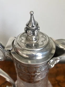 Pamono Antique Victorian Etched Glass and Silver Plated Claret Jug><noscript><img width=