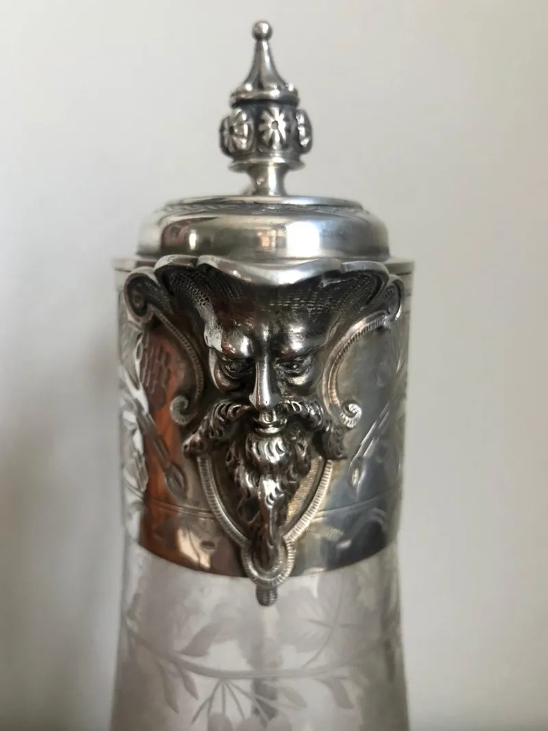 Pamono Antique Victorian Etched Glass and Silver Plated Claret Jug> Bottles, Carafes & Jugs