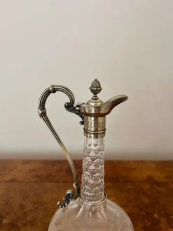 New Pamono Antique Victorian Etched Glass Silver Plate Claret Jug, 1860