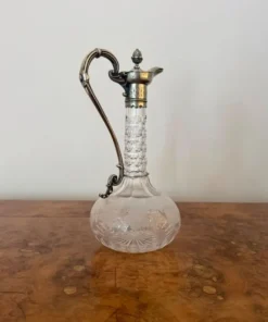 New Pamono Antique Victorian Etched Glass Silver Plate Claret Jug, 1860
