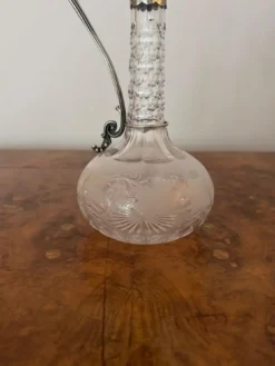 New Pamono Antique Victorian Etched Glass Silver Plate Claret Jug, 1860