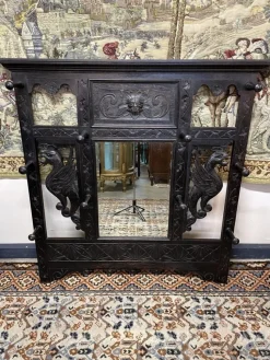 Pamono Antique Victorian Hall Wall Rack with Mirror> Racks, Hooks & Valets