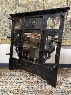 Pamono Antique Victorian Hall Wall Rack with Mirror><noscript><img width=