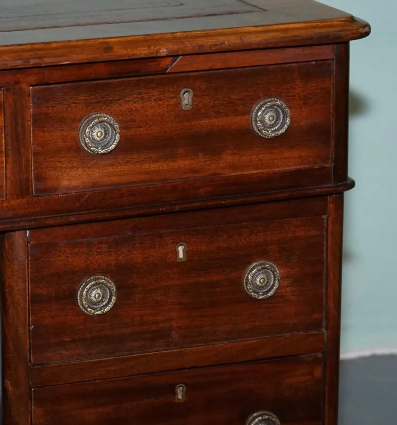 Pamono Antique Victorian Hardwood Pedestal Desk with Tooled Leather Top> Desks