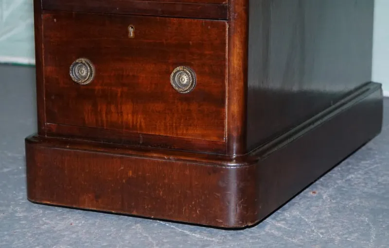 Pamono Antique Victorian Hardwood Pedestal Desk with Tooled Leather Top> Desks