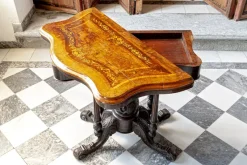 New Pamono Antique Victorian Inlaid Walnut Game Table with Marquetry Top, 1860s