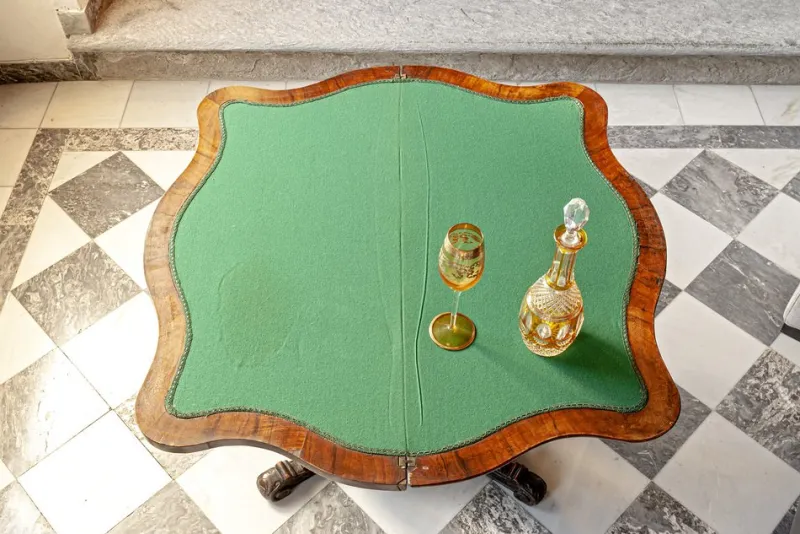 New Pamono Antique Victorian Inlaid Walnut Game Table with Marquetry Top, 1860s