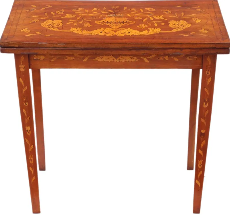 Clearance Pamono Antique Victorian Mahogany Marquetry Folding Card Console Table