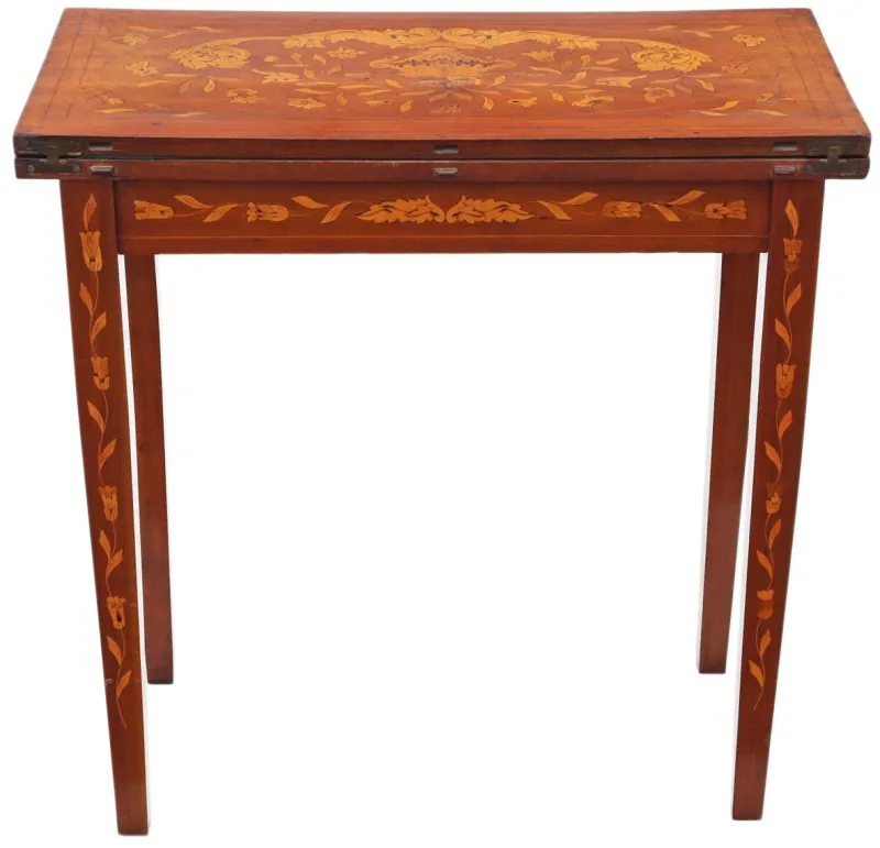 Clearance Pamono Antique Victorian Mahogany Marquetry Folding Card Console Table