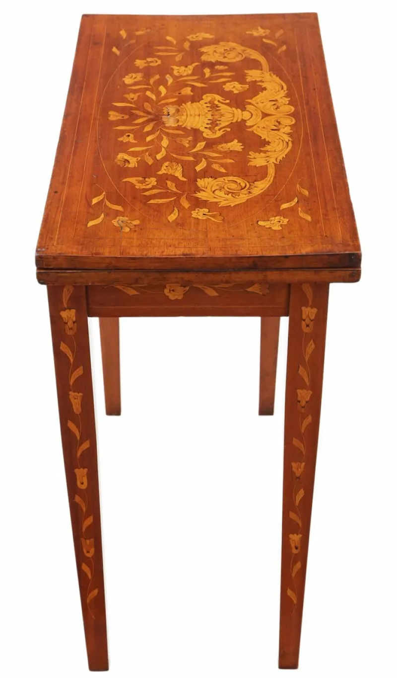 Clearance Pamono Antique Victorian Mahogany Marquetry Folding Card Console Table