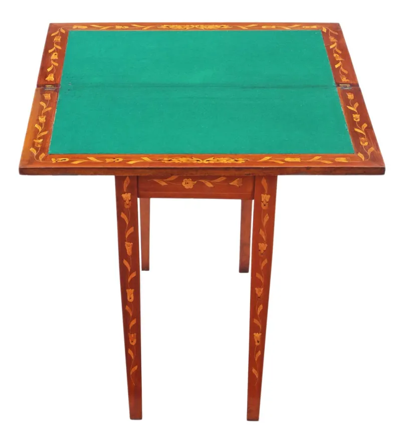 Clearance Pamono Antique Victorian Mahogany Marquetry Folding Card Console Table