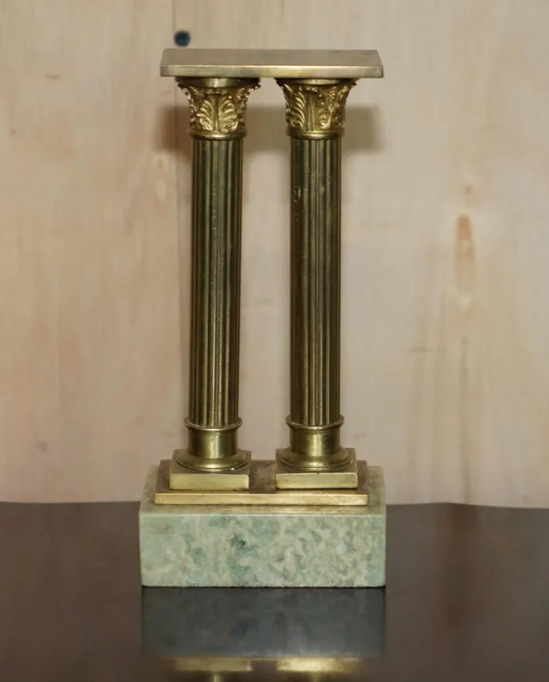 New Pamono Antique Victorian Marble & Brass Roman Grand Tour Statue Columns Pillars, Set of 2
