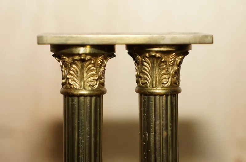New Pamono Antique Victorian Marble & Brass Roman Grand Tour Statue Columns Pillars, Set of 2