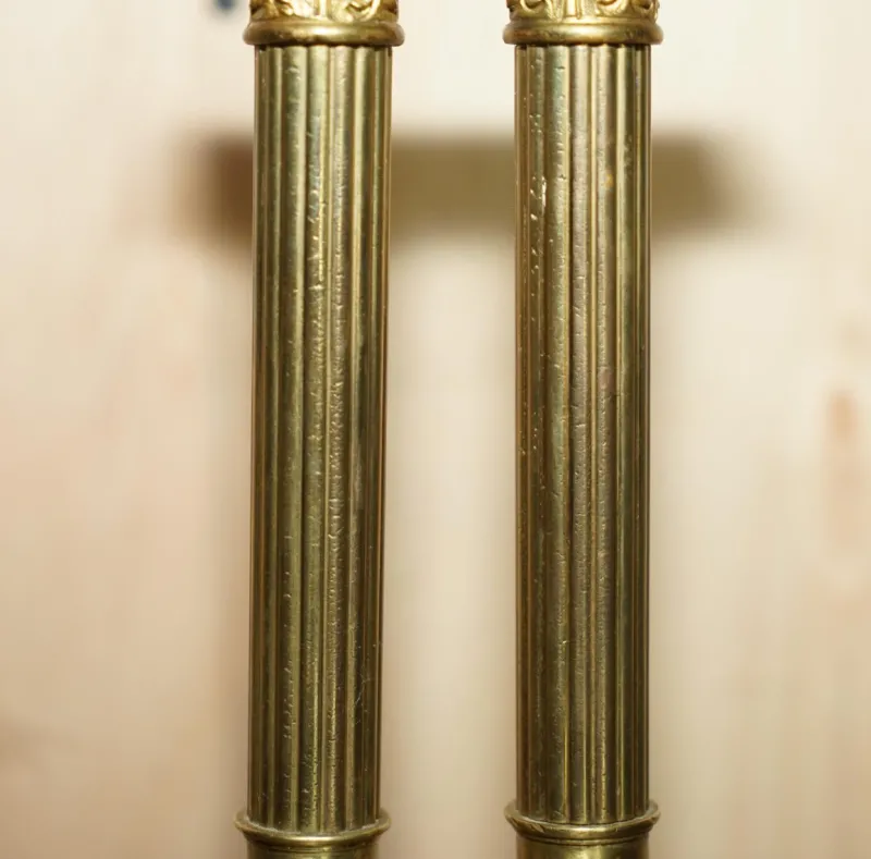 New Pamono Antique Victorian Marble & Brass Roman Grand Tour Statue Columns Pillars, Set of 2