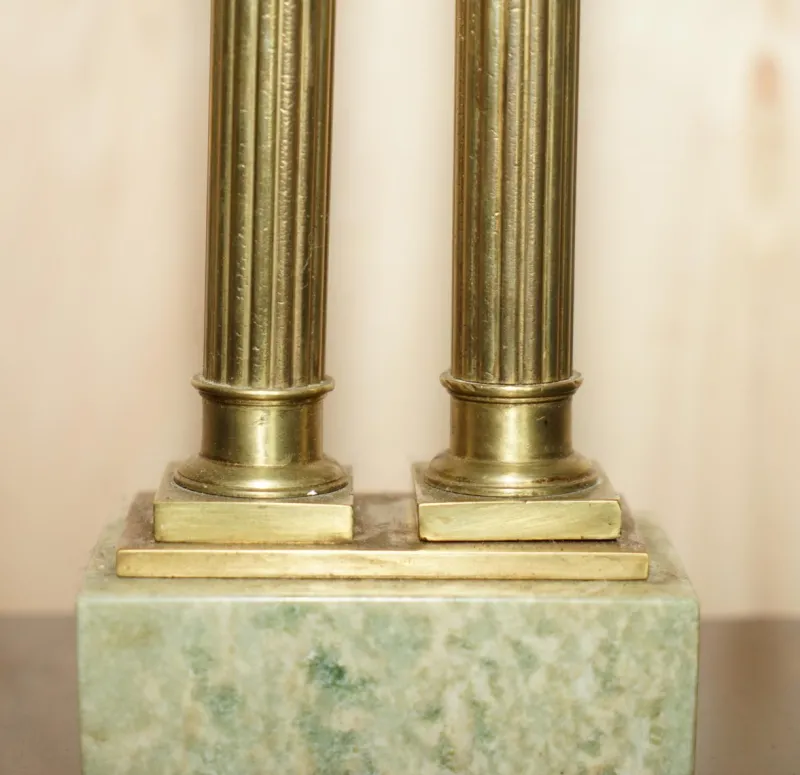 New Pamono Antique Victorian Marble & Brass Roman Grand Tour Statue Columns Pillars, Set of 2