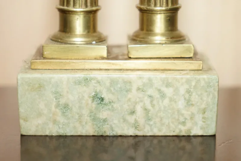 New Pamono Antique Victorian Marble & Brass Roman Grand Tour Statue Columns Pillars, Set of 2