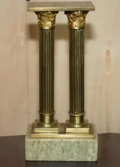 New Pamono Antique Victorian Marble & Brass Roman Grand Tour Statue Columns Pillars, Set of 2