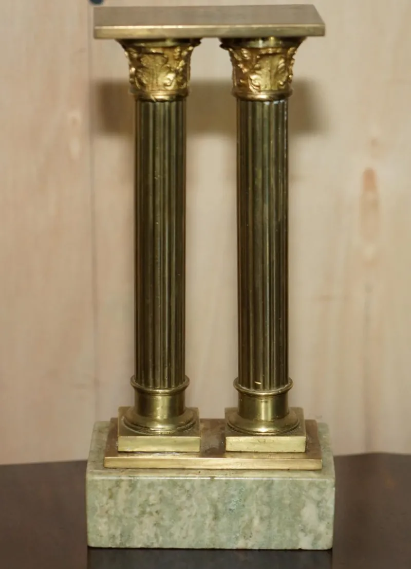 New Pamono Antique Victorian Marble & Brass Roman Grand Tour Statue Columns Pillars, Set of 2