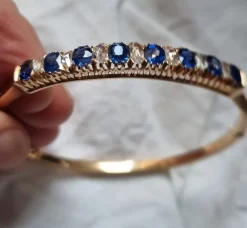Pamono Antique Victorian Natural Blue Sapphire and Diamonds Bracelet, 1880><noscript><img width=