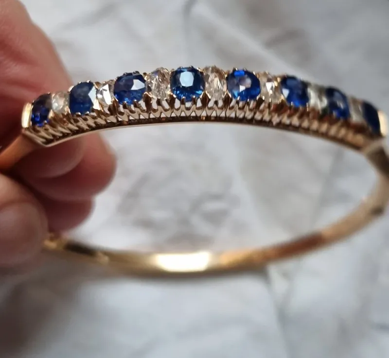 Pamono Antique Victorian Natural Blue Sapphire and Diamonds Bracelet, 1880> Bracelets