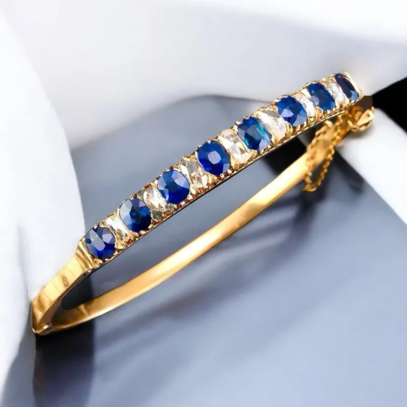Pamono Antique Victorian Natural Blue Sapphire and Diamonds Bracelet, 1880> Bracelets