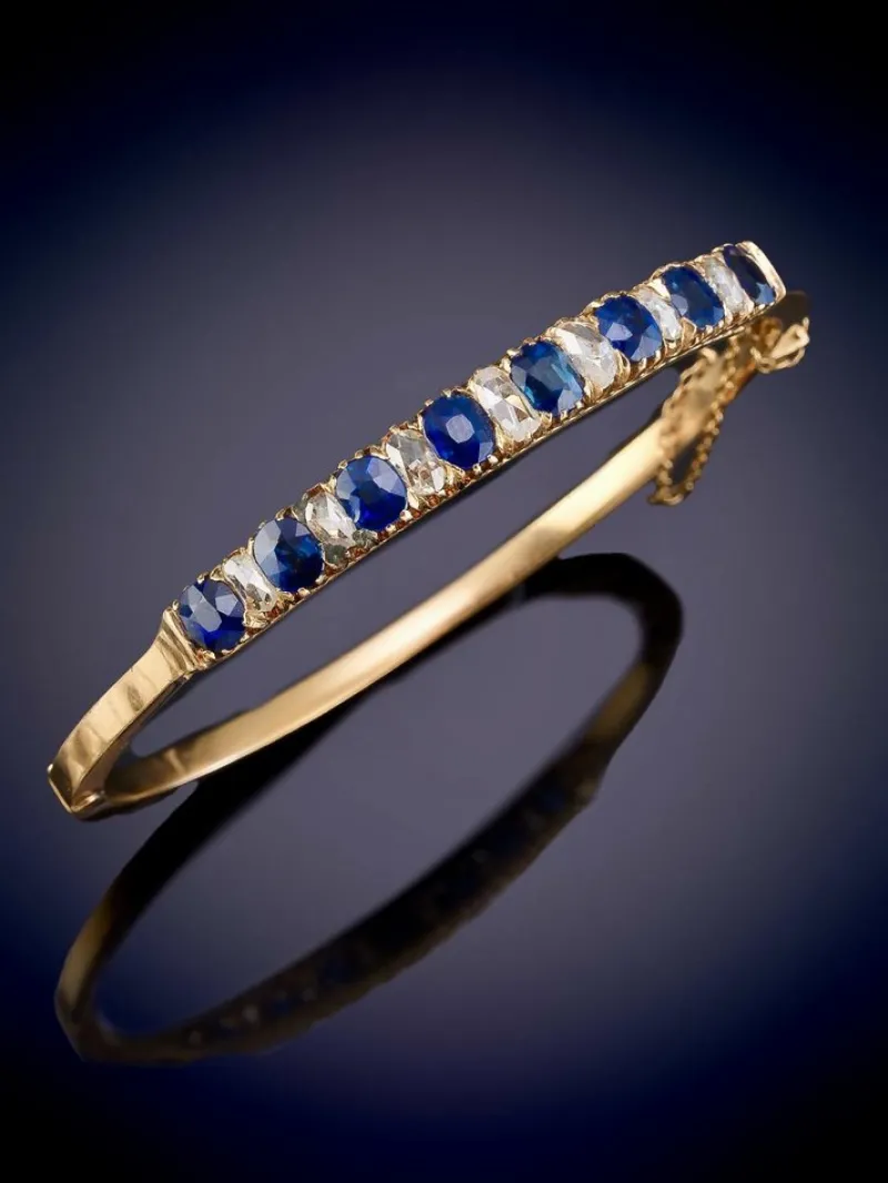 Pamono Antique Victorian Natural Blue Sapphire and Diamonds Bracelet, 1880> Bracelets