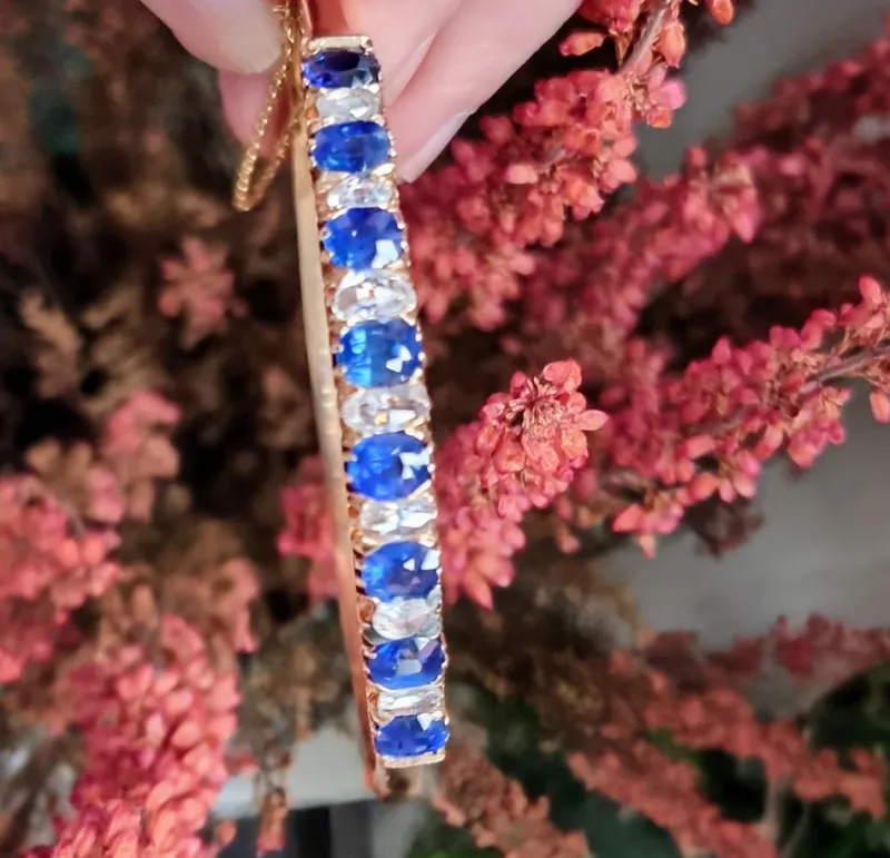 Pamono Antique Victorian Natural Blue Sapphire and Diamonds Bracelet, 1880> Bracelets