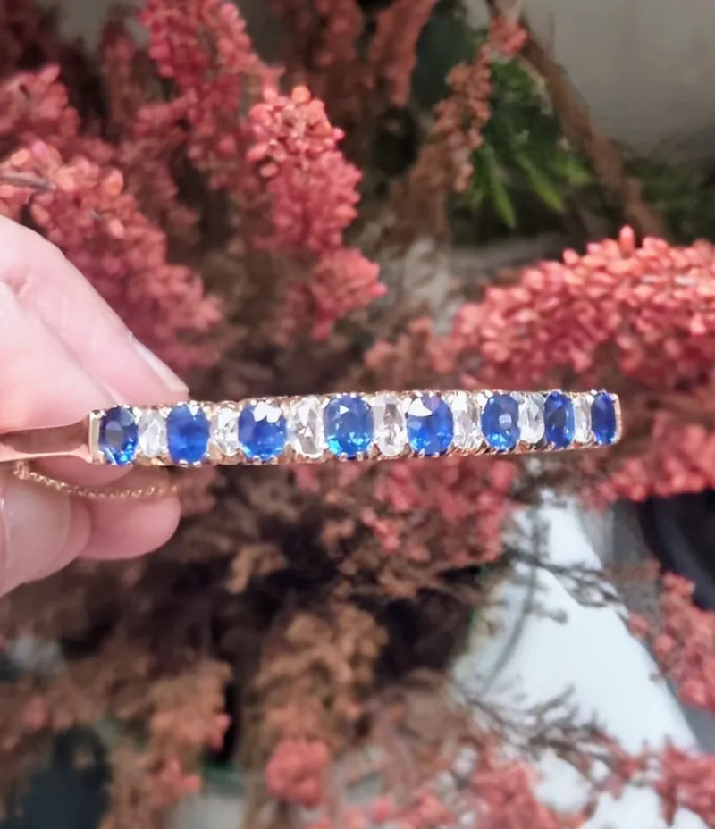 Pamono Antique Victorian Natural Blue Sapphire and Diamonds Bracelet, 1880> Bracelets