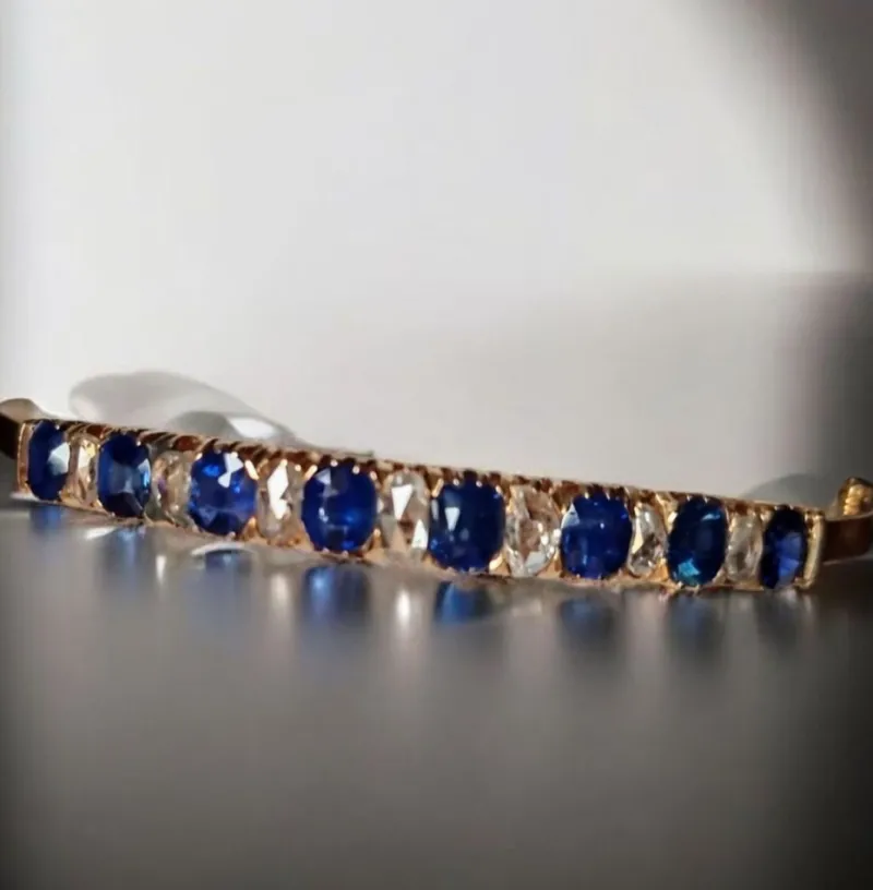 Pamono Antique Victorian Natural Blue Sapphire and Diamonds Bracelet, 1880> Bracelets