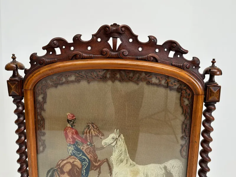 Pamono Antique Victorian Needlepoint Fire Screen> Room Dividers & Screens