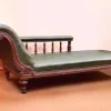 New Pamono Antique Victorian Oak Chaise Longue in Green Leather with Brass Castors