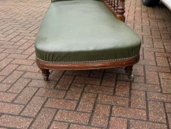 New Pamono Antique Victorian Oak Chaise Longue in Green Leather with Brass Castors