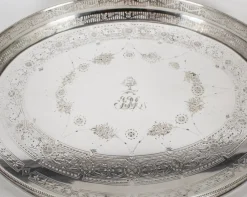 Sale Pamono Antique Victorian Oval Silver Plated Gallery Tray, 1890s