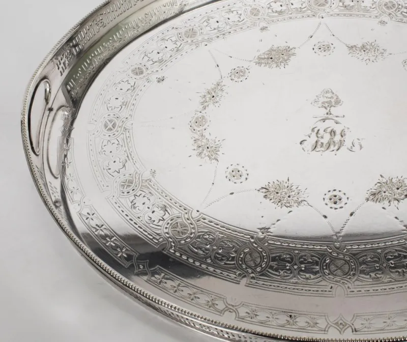 Sale Pamono Antique Victorian Oval Silver Plated Gallery Tray, 1890s